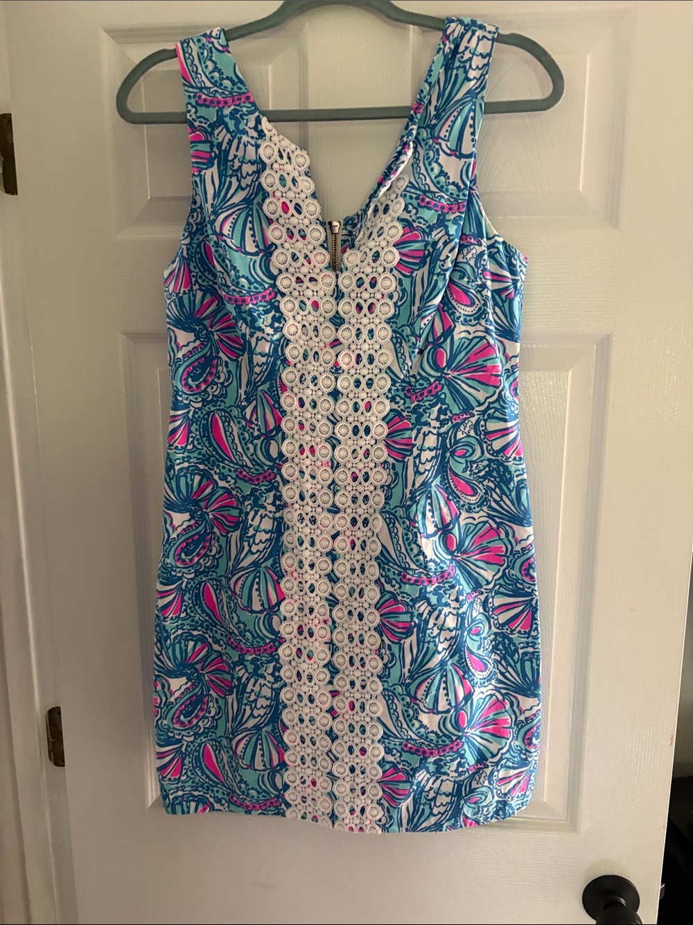 Lilly Pulitzer Blue & Pink Floral Mini Dress with White Lace Panel